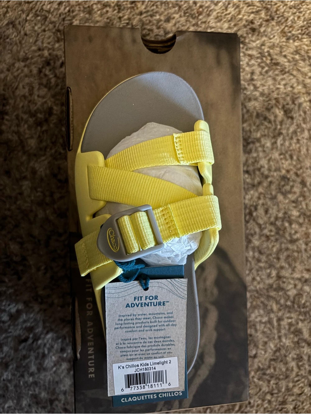 Chaco Kids Limelight Yellow Webbing Sandal size 2M